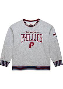 Mitchell and Ness Philadelphia Phillies Mens Grey Throw It Back Long Sleeve Fashion Sweatshirt