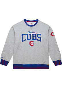 Mitchell and Ness Chicago Cubs Mens Grey Throw It Back Long Sleeve Fashion Sweatshirt