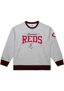 Mitchell and Ness Cincinnati Reds Mens Grey Throw It Back Long Sleeve Fashion Sweatshirt