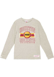 Mitchell and Ness Houston Rockets White Logo Lockup Long Sleeve Fashion T Shirt