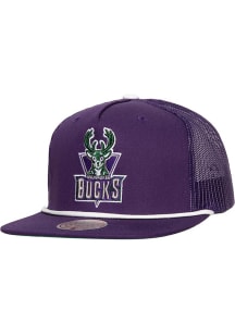 Mitchell and Ness Milwaukee Bucks Purple Roper Trucker Mens Snapback Hat