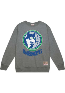 Mitchell and Ness Minnesota Timberwolves Mens Grey Basic Crew 2 Retro Logo Long Sleeve Crew Sweats..