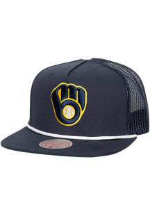 Mitchell and Ness Milwaukee Brewers Blue Roper Trucker Mens Snapback Hat