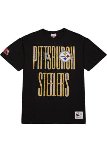 Mitchell and Ness Pittsburgh Steelers Black Big Font Short Sleeve Fashion T Shirt