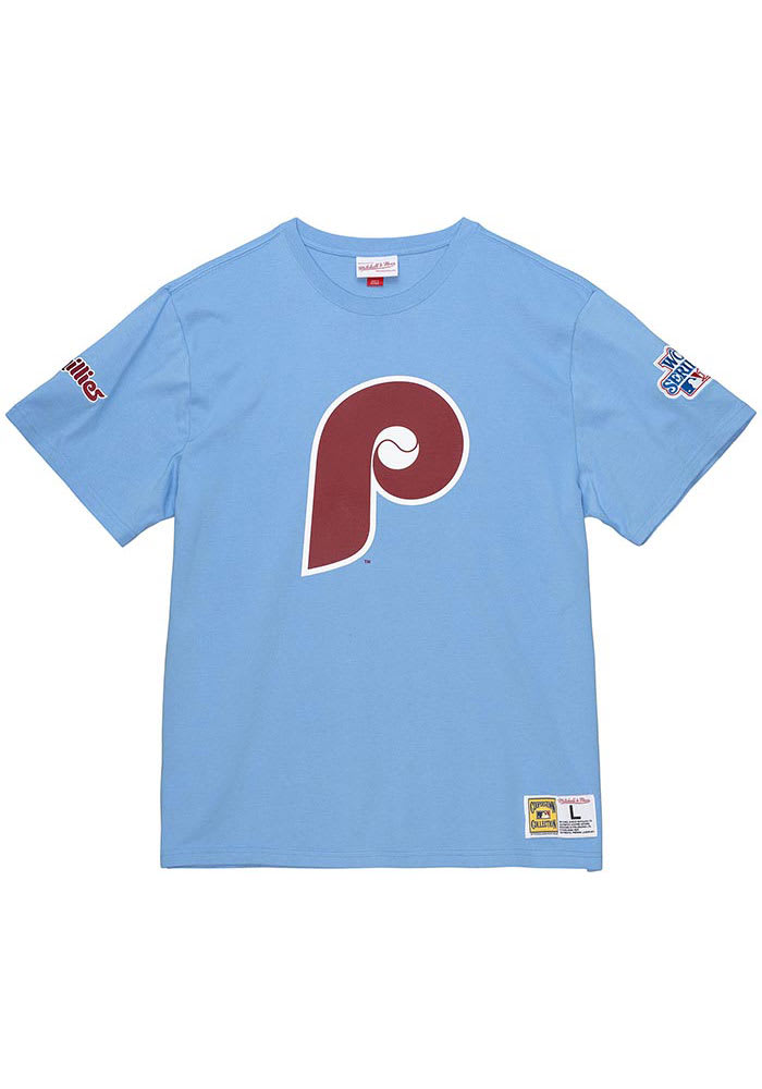 Mitchell and Ness Philadelphia Phillies Light Blue Origins Varsity Short Sleeve T Shirt