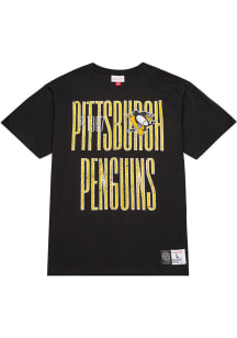 Mitchell and Ness Pittsburgh Penguins Black Big Font Short Sleeve Fashion T Shirt