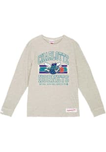 Mitchell and Ness Charlotte Hornets White Striped Logo Lockup Slub Long Sleeve Fashion T Shirt