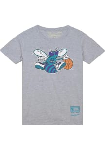 Mitchell and Ness Charlotte Hornets Grey MVP Short Sleeve T Shirt
