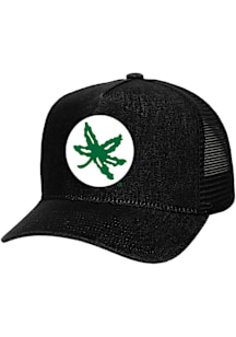 Mitchell and Ness Ohio State Buckeyes Denim Patchwork Trucker Adjustable Hat - Black