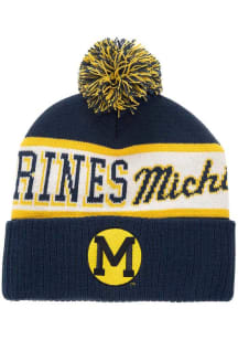 Michigan Wolverines Mitchell and Ness Block Sweep Pom Mens Knit Hat - Navy Blue