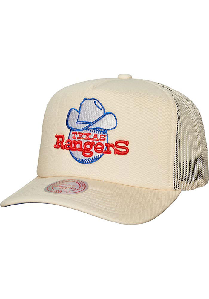 Mitchell and Ness Texas Rangers Evergreen Trucker Adjustable Hat - Ivory