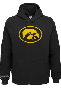 Youth Iowa Hawkeyes Black Mitchell and Ness Retro Logo Long Sleeve Hooded Sweatshirt