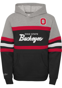 Youth Ohio State Buckeyes Black Mitchell and Ness Head Coach Design Long Sleeve Hooded Sweatshir..