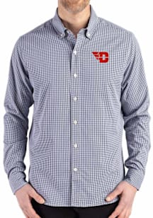 Cutter and Buck Dayton Flyers Mens Navy Blue Gingham LS Woven Long Sleeve Dress Shirt