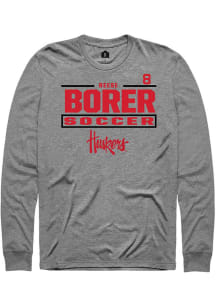 Reese Borer Mens Graphite Nebraska Cornhuskers NIL Stacked Box Long Sleeve Player T Shirt