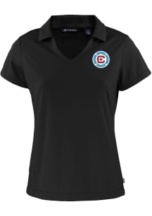 Cutter and Buck Chicago Fire Womens Black Daybreak V Neck Short Sleeve Polo Shirt