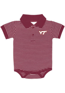 Virginia Tech Hokies Baby Maroon Stripe Jersey Golf Short Sleeve One Piece Polo