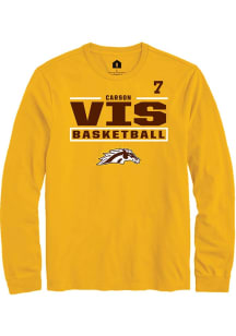 Carson Vis Mens Gold Western Michigan Broncos NIL Stacked Box Long Sleeve Player T Shirt