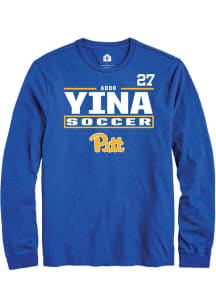 Adoo Yina Mens Blue Pitt Panthers NIL Stacked Box Long Sleeve Player T Shirt