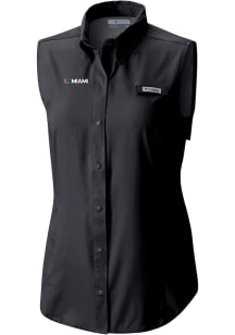 Columbia Miami Hurricanes Womens Black Heat Seal Omni Wick Tamiami Polo Shirt