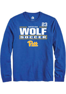 Krystina Wolf Mens Blue Pitt Panthers NIL Stacked Box Long Sleeve Player T Shirt