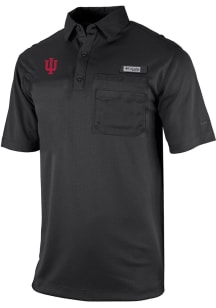 Mens Indiana Hoosiers Black Columbia Heat Seal Omni Wick Flycaster Short Sleeve Polo Shirt