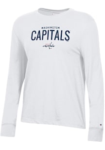 Champion Washington Capitals Womens White Mascot Logo Core LS Tee