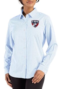 Cutter and Buck FC Dallas Womens Epic Confidence Gingham Long Sleeve Light Blue Dress Shirt
