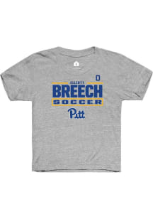 Elliott Breech Youth Grey Pitt Panthers NIL Stacked Box Short Sleeve Player T-Shirt