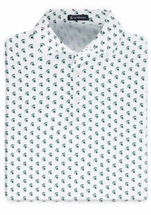 Turtleson Michigan State Spartans Mens White Tailgate all over print Short Sleeve Fashion Polo