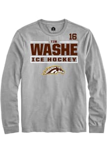 Tim Washe Mens Grey Western Michigan Broncos NIL Stacked Box Long Sleeve Player T Shirt