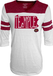 Temple Owls Juniors White Tri-Blend Long Sleeve Crew T-Shirt