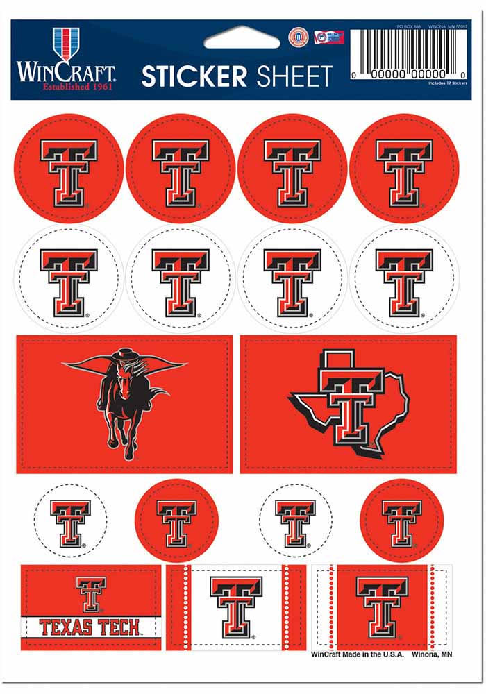 Texas Tech Red Raiders 5x7 Sheet of Stickers