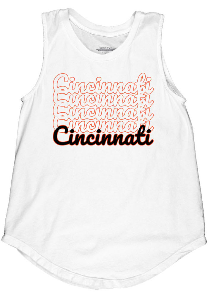 Cincinnati Women's Repeating Wordmark Muscle Tank - White