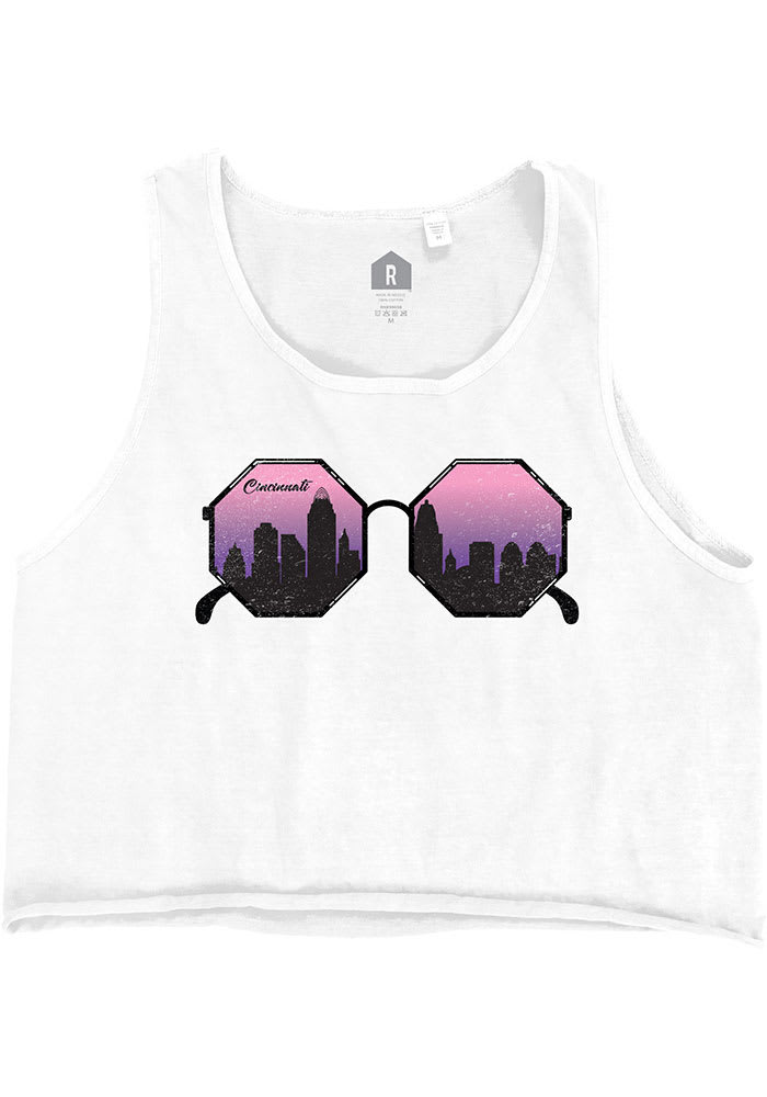 Cincinnati Women's White Sunglasses Cropped Tank Top