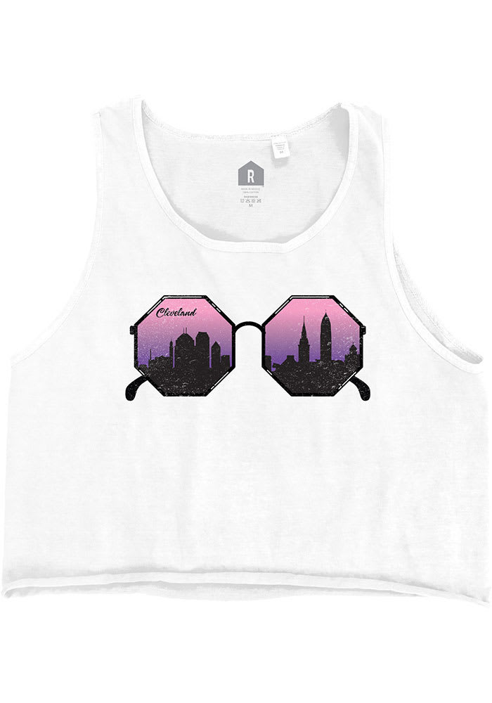 Cleveland Women's White Sunglasses Cropped Tank Top