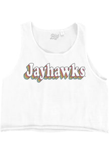 Kansas Jayhawks Womens White Cropped Ringspun Tank Top