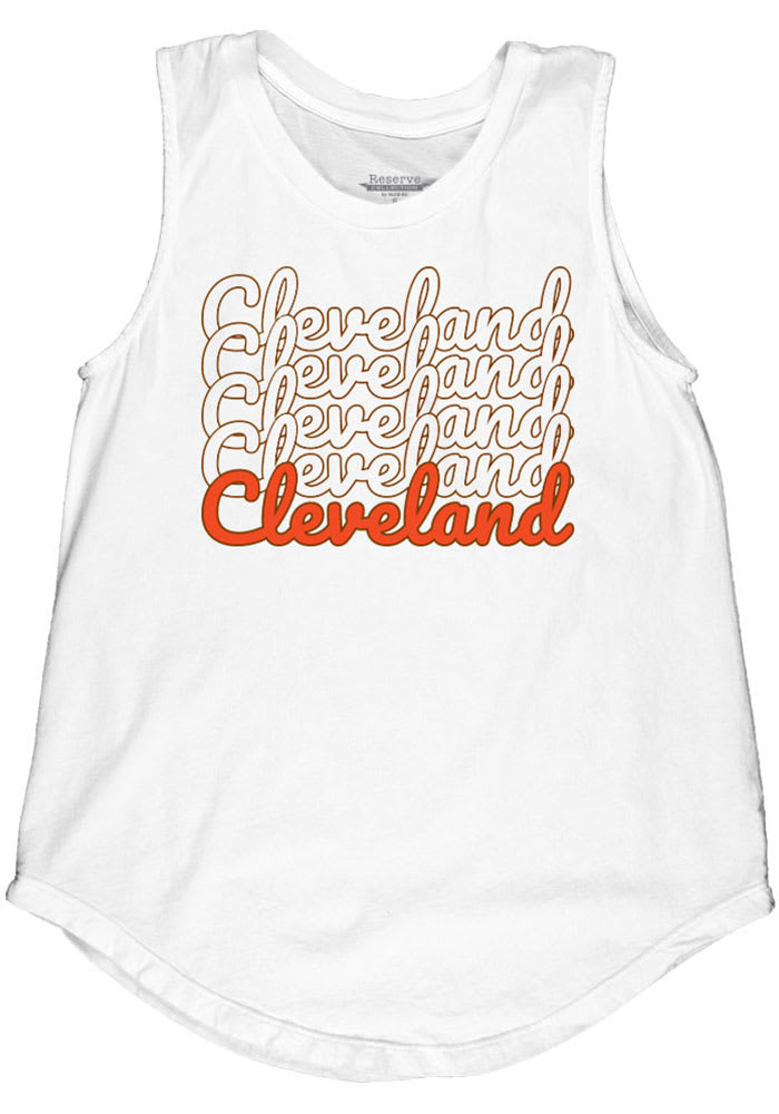 Cleveland Women's Repeating Wordmark Muscle Tank - White