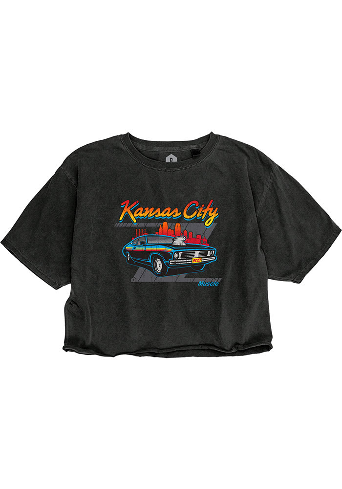 Kansas City Women's Muscle Car Cropped Short Sleeve T-Shirt - Reactive Black