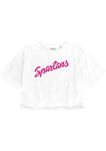 Michigan State Spartans Womens White Cropped Script Short Sleeve T-Shirt
