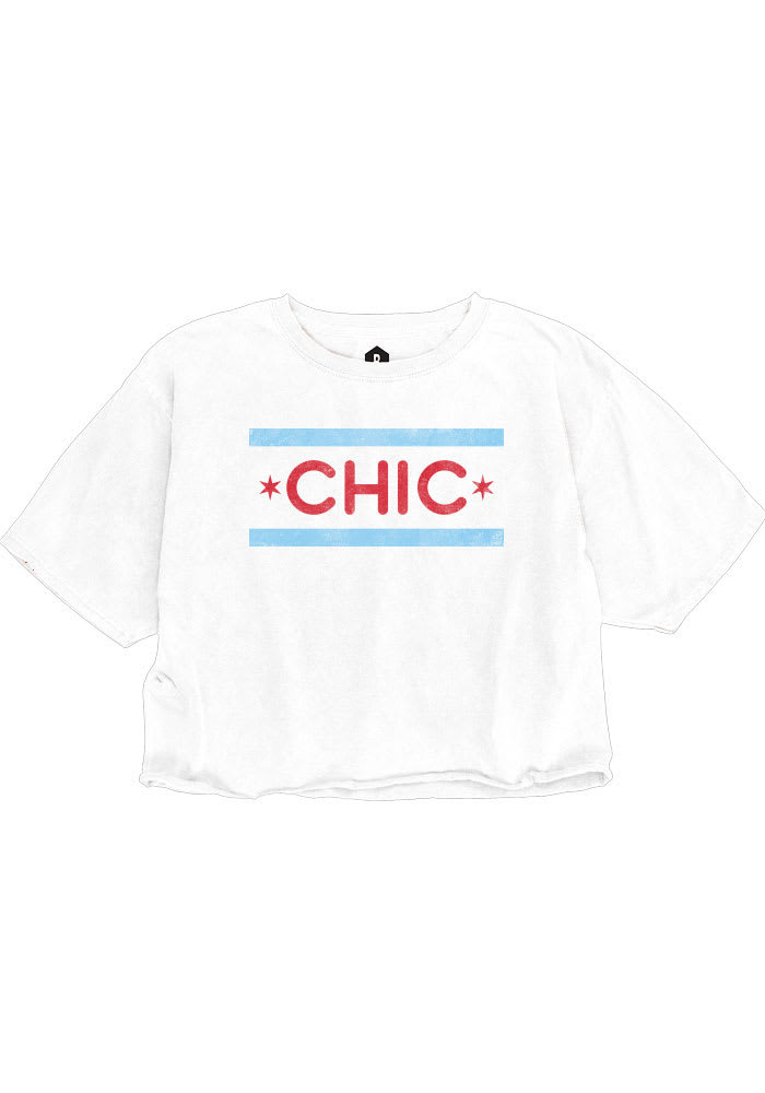 Chicago Women's Chic Flag White Cropped Short Sleeve T-Shirt