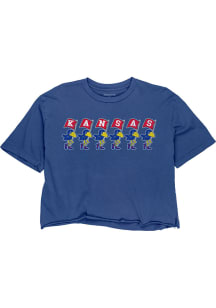 Kansas Jayhawks Womens Blue Boyfriend Crop Short Sleeve T-Shirt