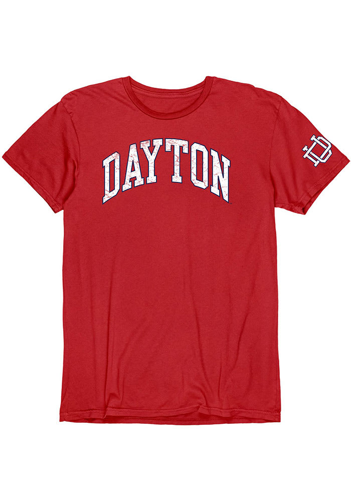 Dayton Flyers Red Arch Name With Sleeve Hit Short Sleeve Fashion T Shirt