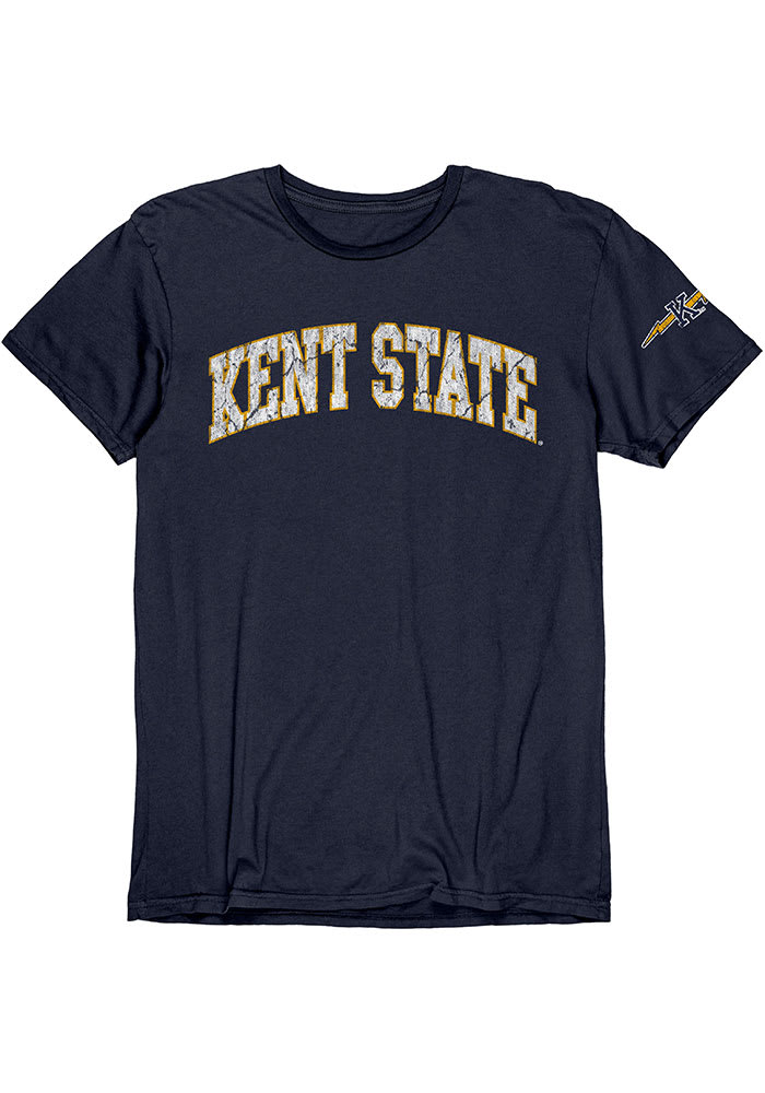 Kent State Golden Flashes Navy Blue Arch Name With Sleeve Hit Short Sleeve Fashion T Shirt