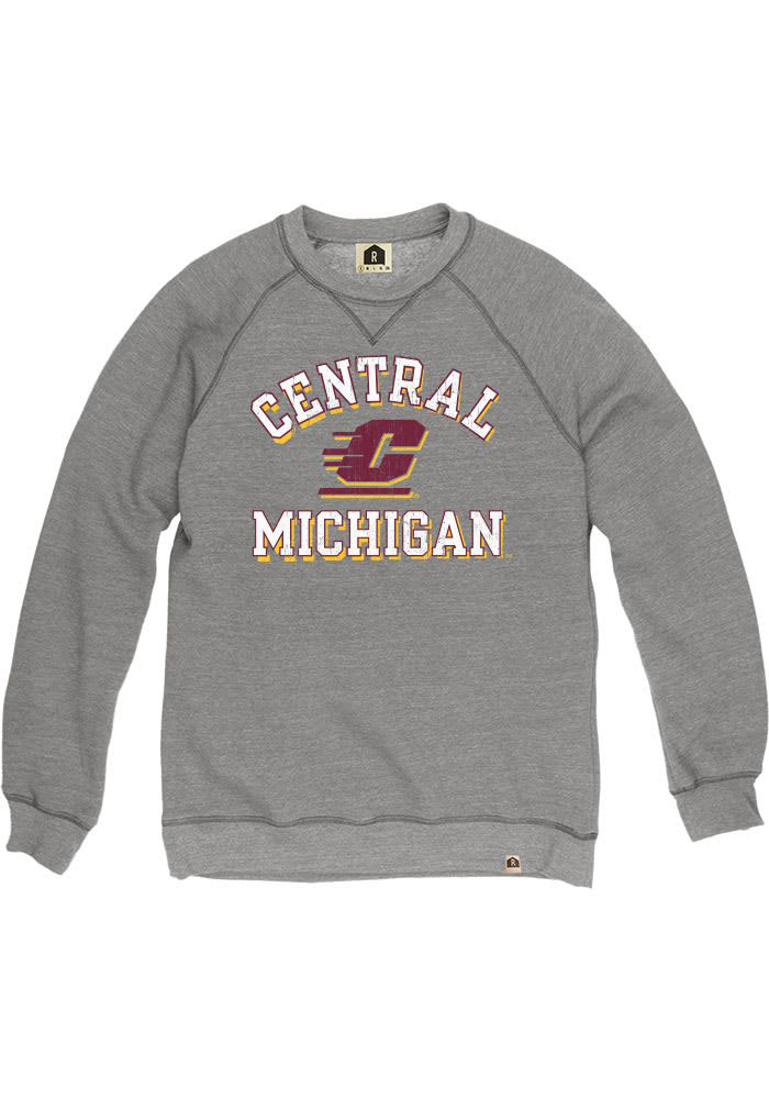 Rally Central Michigan Chippewas Mens Grey Name and Number Long Sleeve Fashion Sweatshirt