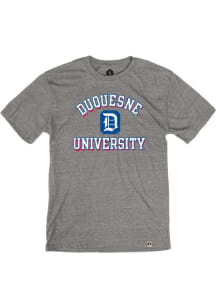 Rally Duquesne Dukes Grey Triblend Number One Vintage Distressed Short Sleeve Fashion T Shirt