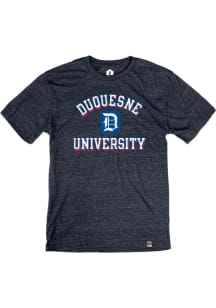 Rally Duquesne Dukes Navy Blue Triblend Number One Vintage Distressed Short Sleeve Fashion T Shi..