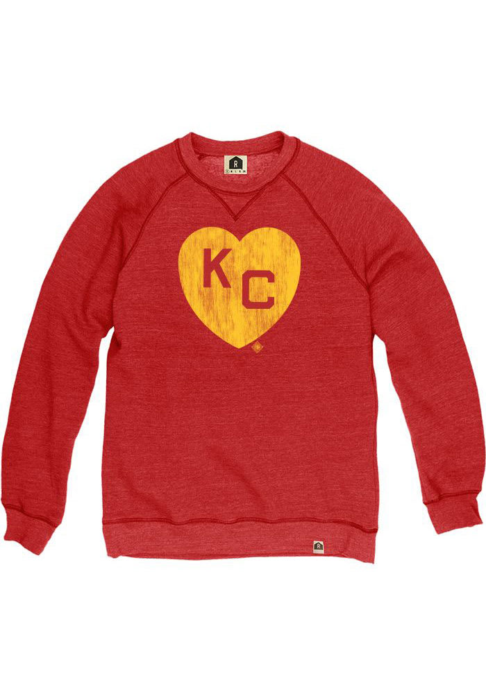 Rally Kansas City Monarchs Mens Red KC Heart Long Sleeve Fashion Sweatshirt
