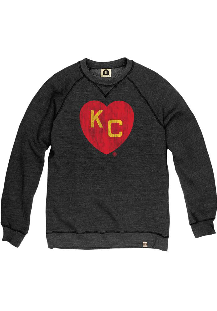 Rally Kansas City Monarchs Mens Black KC Heart Long Sleeve Crew Sweatshirt