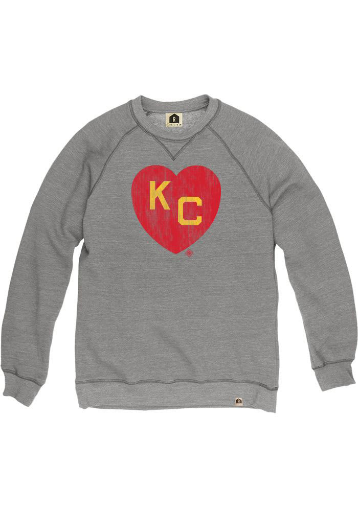 Rally Kansas City Monarchs Mens Grey KC Heart Long Sleeve Crew Sweatshirt